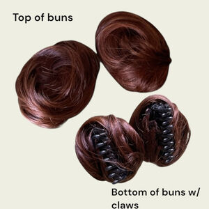 Pair of auburn red/brown synthetic hair space bun clips